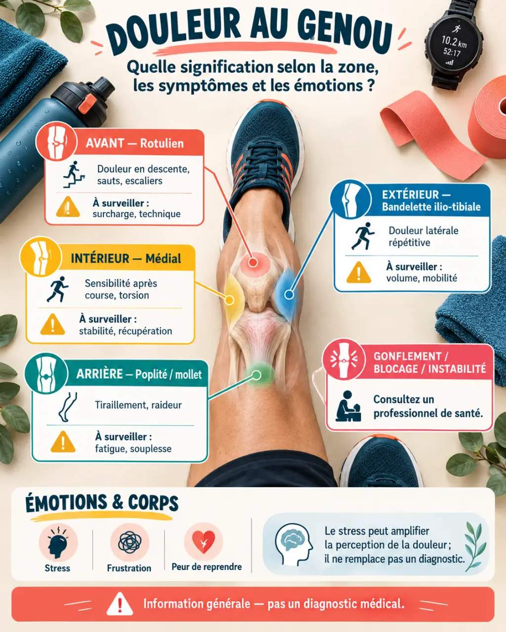 Douleur au genou : quelle signification selon la zone, les symptômes et les émotions ?