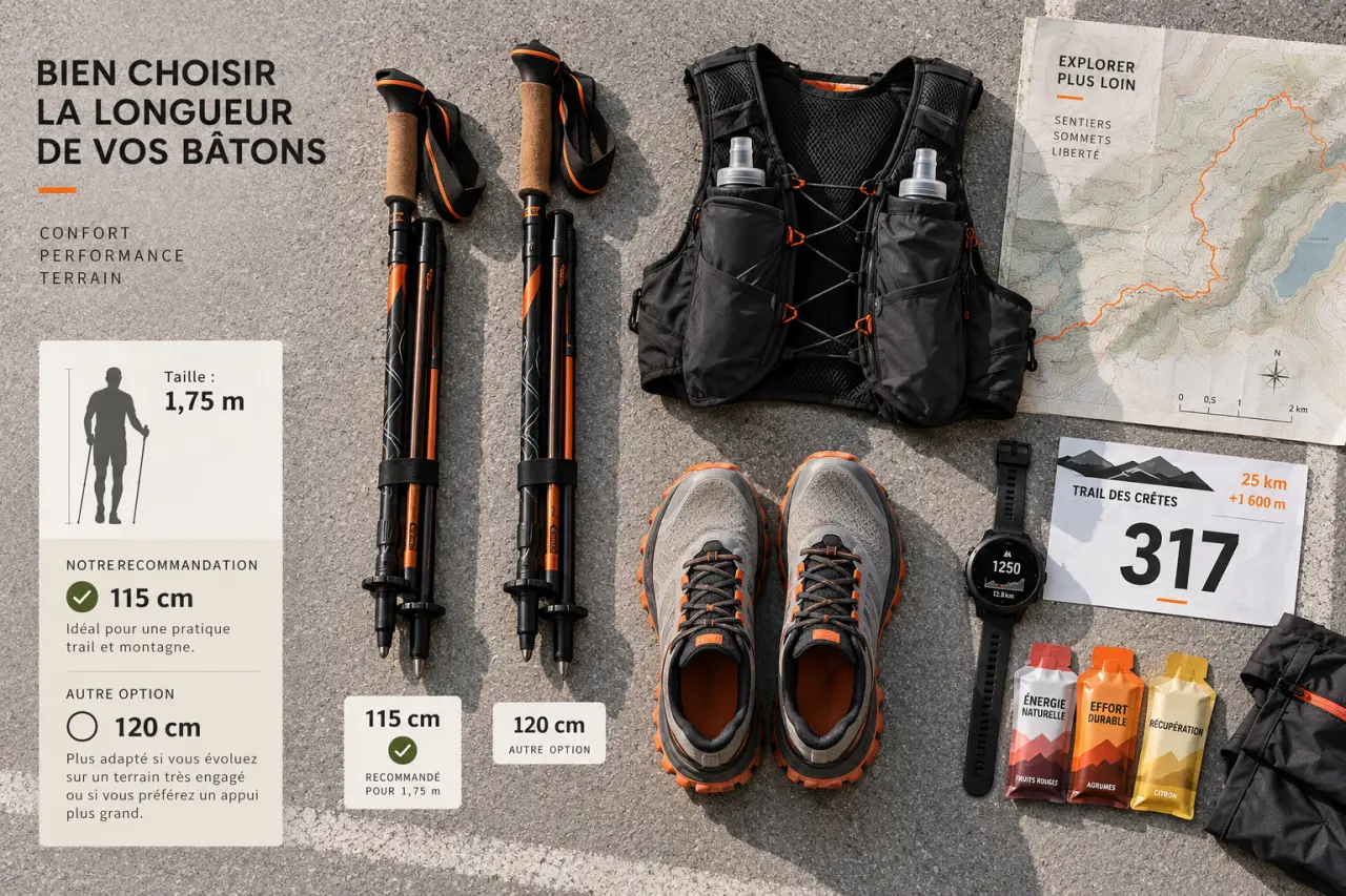Hauteur des bâtons de trail : 115 ou 120 cm pour 1,75 m ?