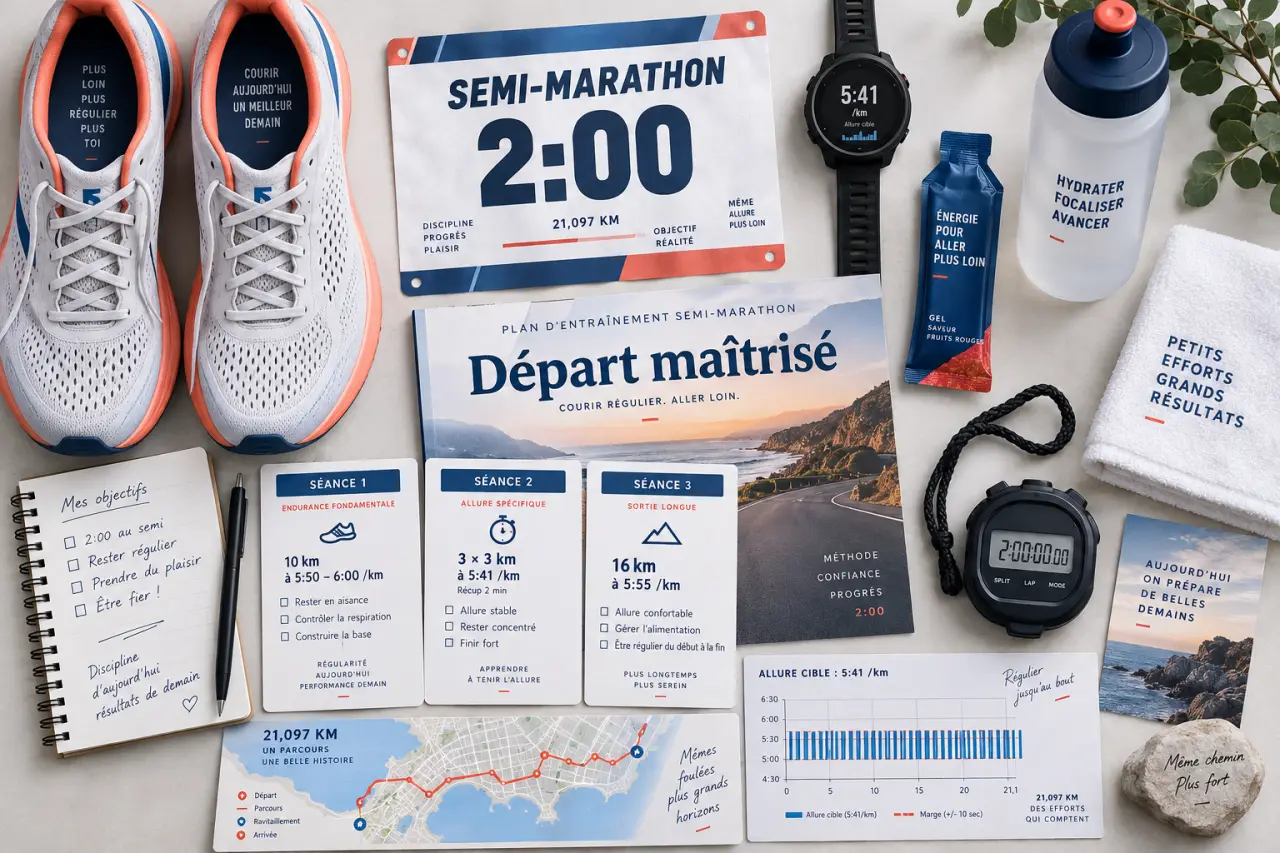 Courir un semi-marathon en 2 heures : 5:41/km, trois séances et un départ maîtrisé