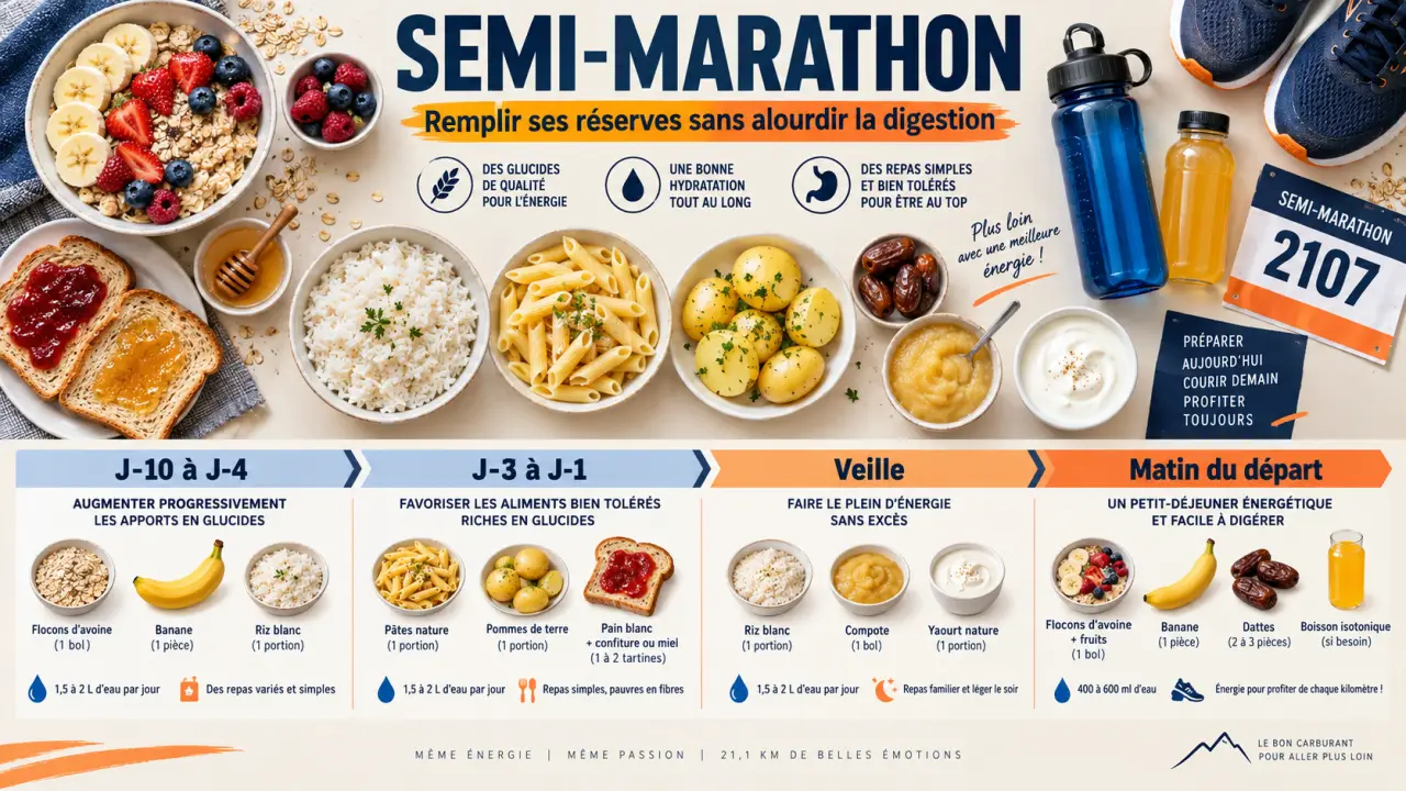 Semi-marathon : remplir ses réserves sans alourdir la digestion, de J-10 au départ
