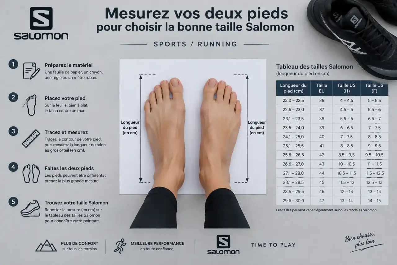Mesurez vos deux pieds pour choisir la bonne taille Salomon